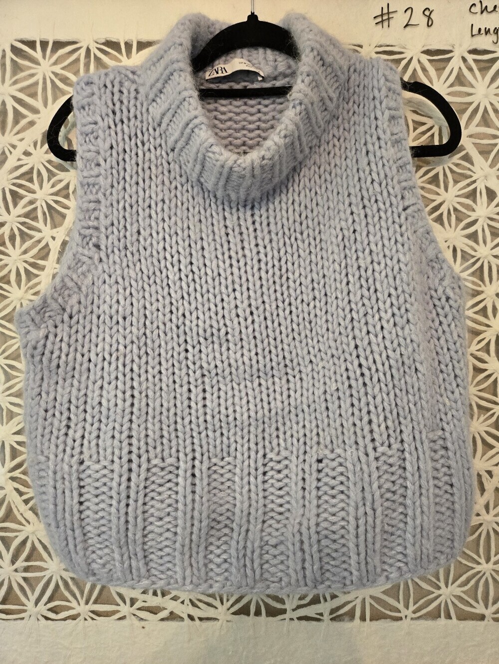 Zara Alpaca Blend Chunky Knit Sleeveless Sweater Vest Size M Light Blue
